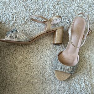 De Blossom Collection | Women's Size 8 | Martina Gold Beige Bedazzled Heels Shoe